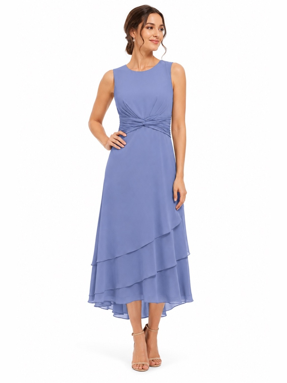 Lavetir Lavender Blue Chiffon High Low Bridesmaid Dress NWT Size 8
